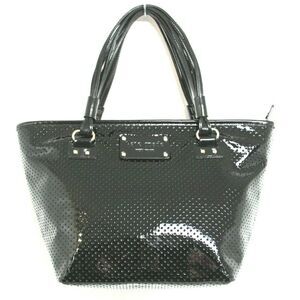 ROOMY KATE SPADE BLACK PERFORATED PATENT LEATHER TOTE SHOULDER BAG HANDBAG PURSE
